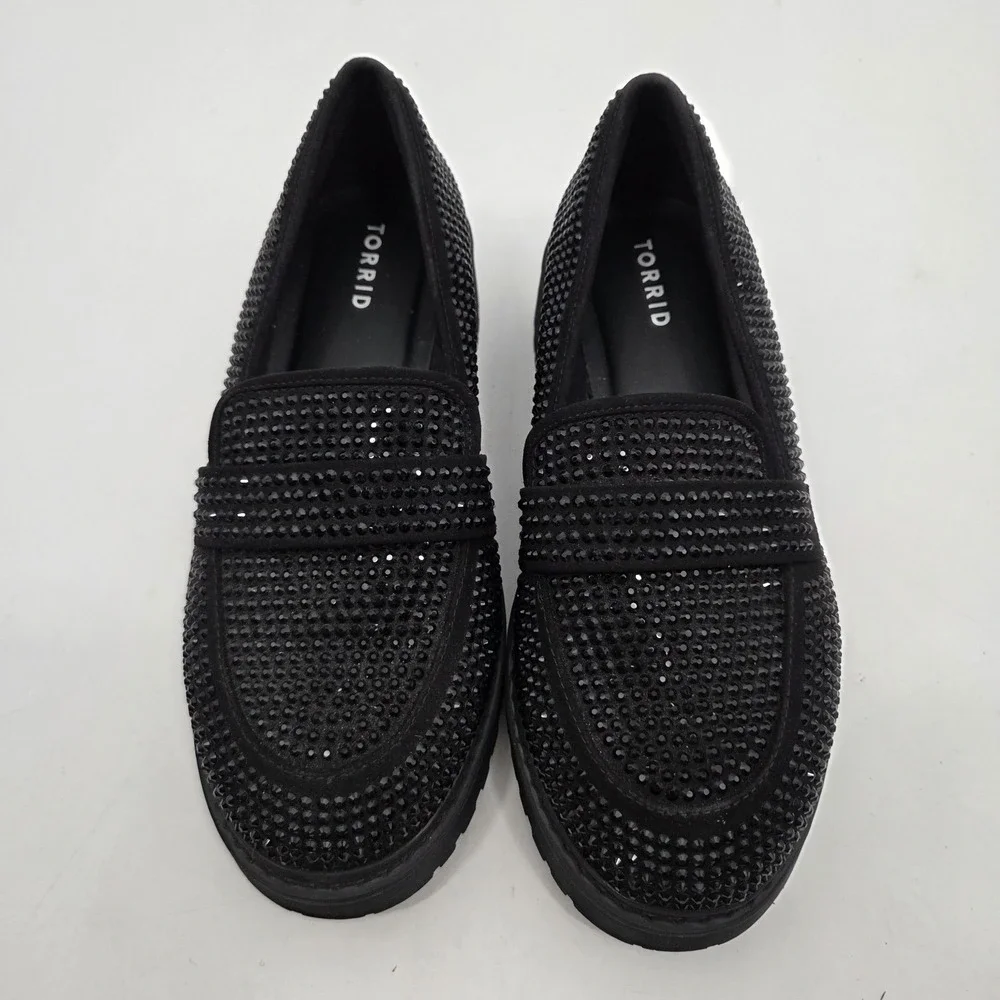 Torrid Embellished Loafer Size 9WW Chunky Goth Glam Workwear Slip On Comfort Lug - Picture 2 of 6